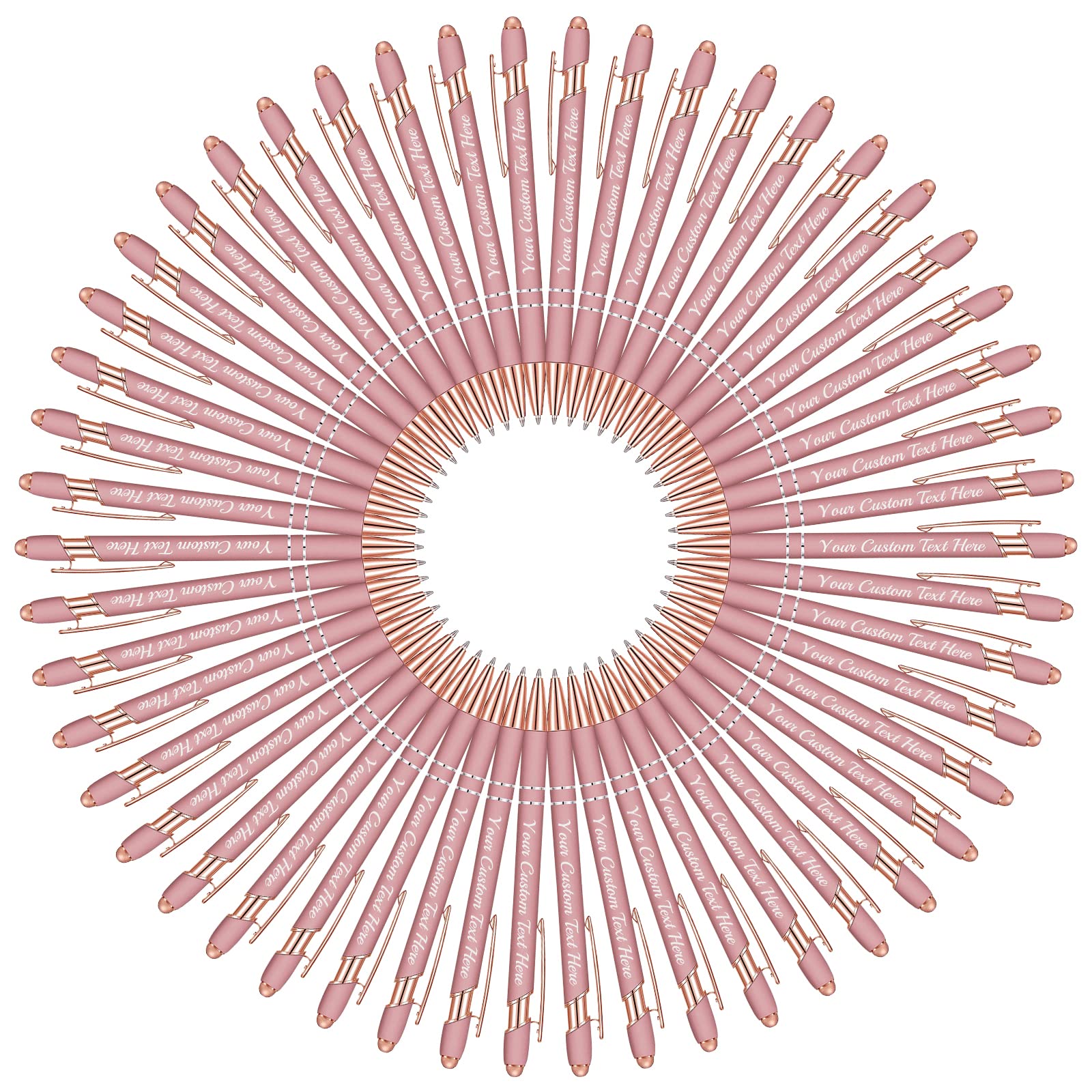20 Pcs Personalized Pens in Bulk with Stylus Tip - Custom Rose Gold Pens with Name 0.5 mm Soft