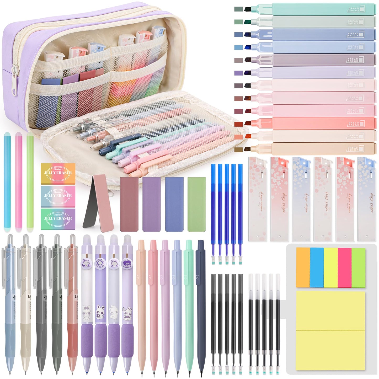 DazSpirit 61PCS Aesthetic College School Supplies Set with Cute Pencil Case