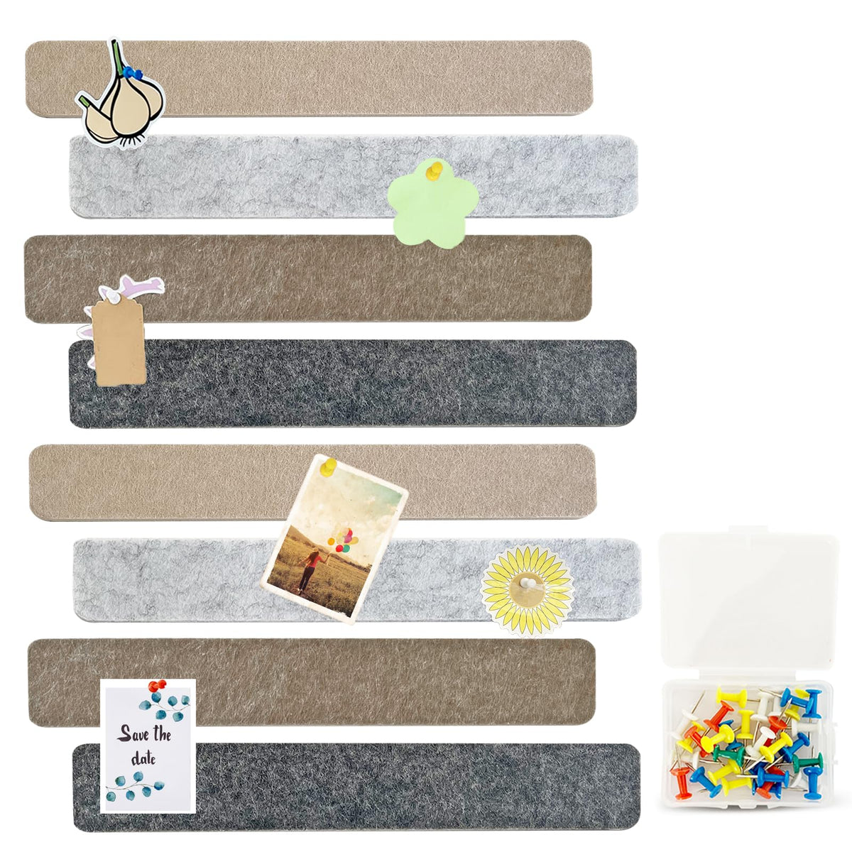 8 Pcs Black Brown Gray Felt Pin Board Bar Strips Bulletin Board ，Self-Adhesive Bulletin Board Bar