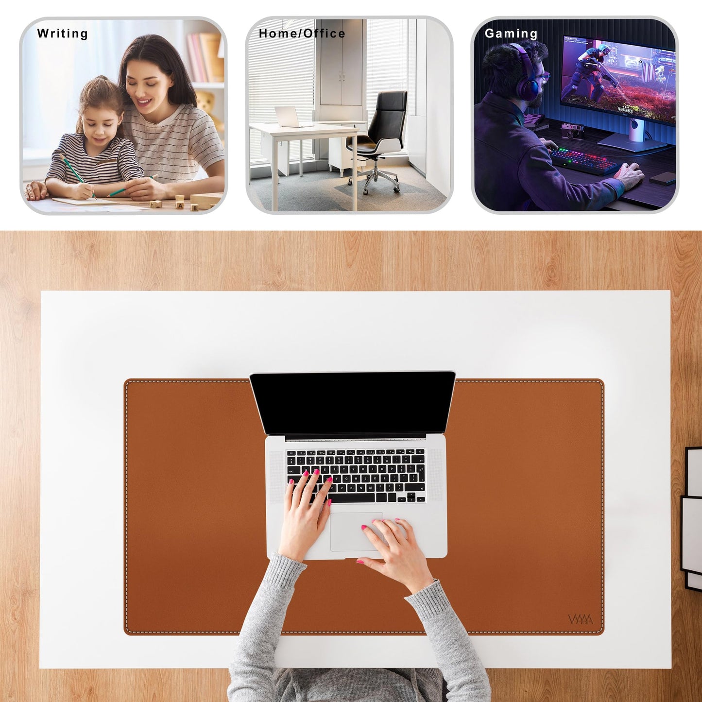 Vyaaa Leather Desk Pad, 40“ x 24” XXL Large Desk Mat, Large Mouse Pad on Top of Desks for Computer