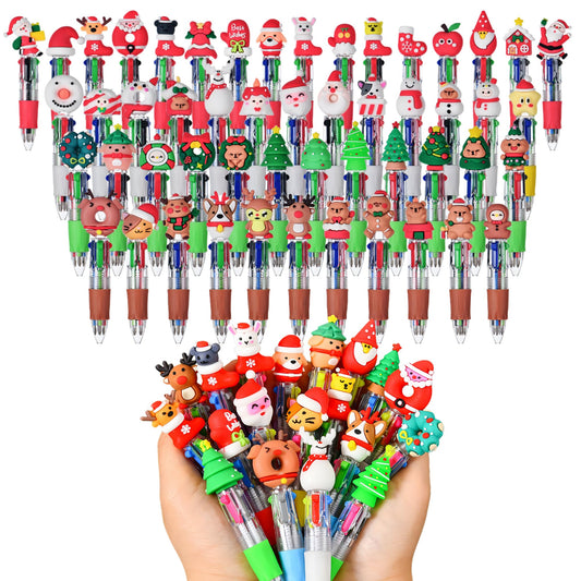 Oneshow 50 Pack Mini Christmas Pens 4 in 1 Multicolor Ballpoint Pens