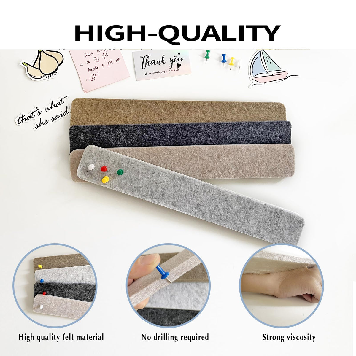 8 Pcs Black Brown Gray Felt Pin Board Bar Strips Bulletin Board ，Self-Adhesive Bulletin Board Bar