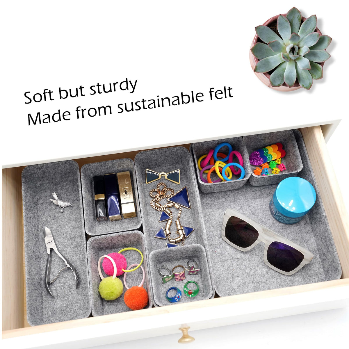 Welaxy Desk Drawer organizers tray Felt storage bins aesthetics room décor for home office dorm