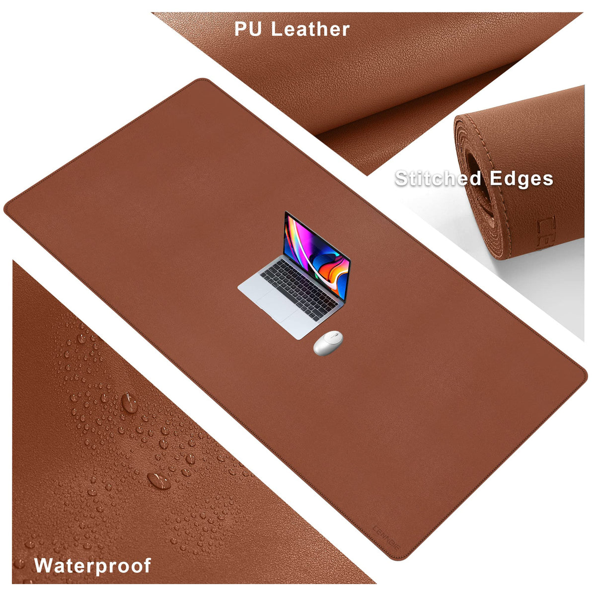 CENNBIE Leather Desk Mat,63" x 31.4" Desk Pad for Full Desk (Brown)
