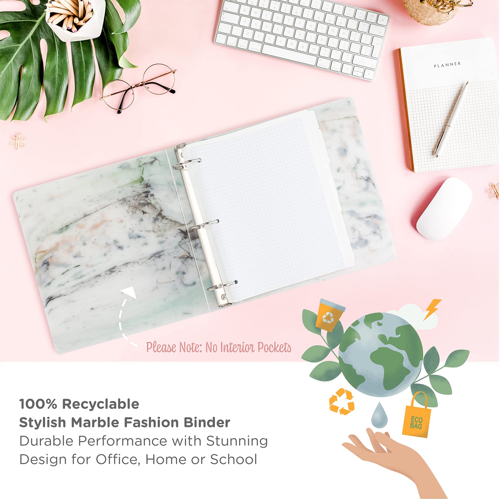 Carstens Limited Edition 2-Inch Green Marble Heavy Duty 3-Ring Binder – Side Opening, Waterproof