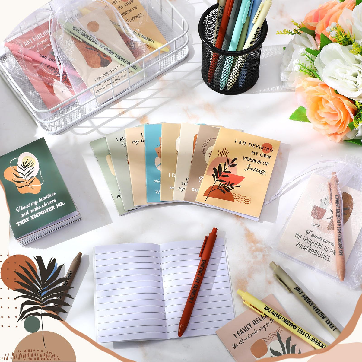 Mooliwe 48 Pcs Affirmation Notebooks Pens Bulk Gifts, Gratitude,Plant