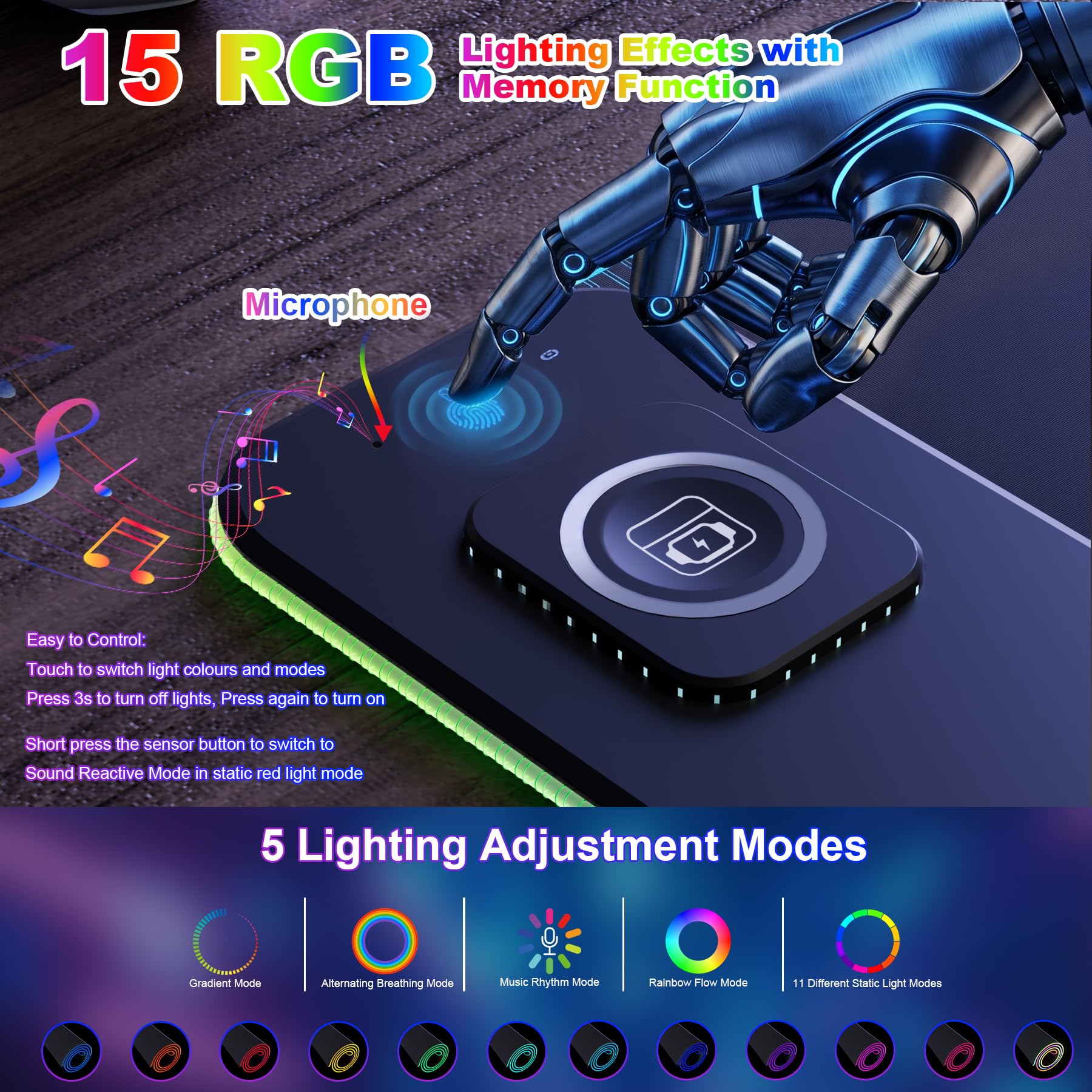 HAUTOCO Wireless Charging Mouse Pad, RGB Large Gaming Desk Mat