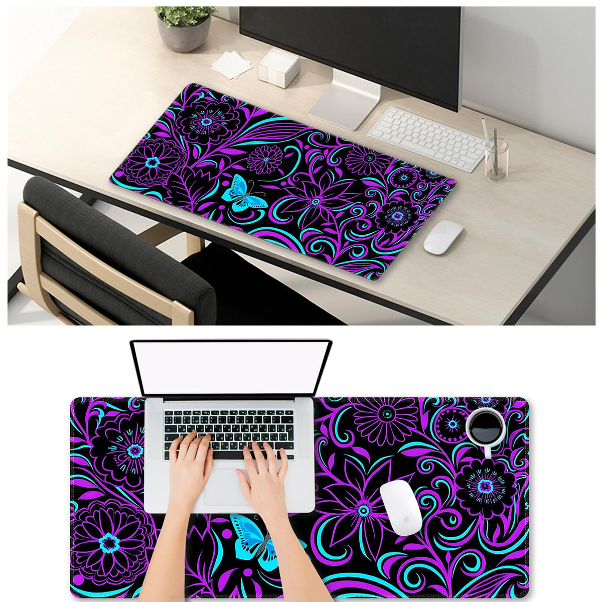 ARTSO Purple Large Gaming Mouse Pad with Stitched Edges, 35.4" x 15.7" Large Extended Computer Pad