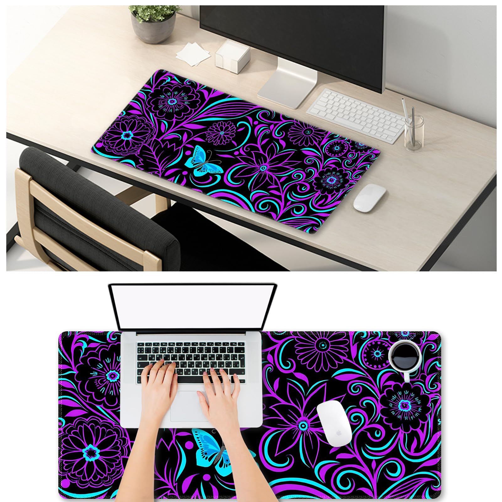 ARTSO Purple Large Gaming Mouse Pad with Stitched Edges, 35.4" x 15.7" Large Extended Computer Pad
