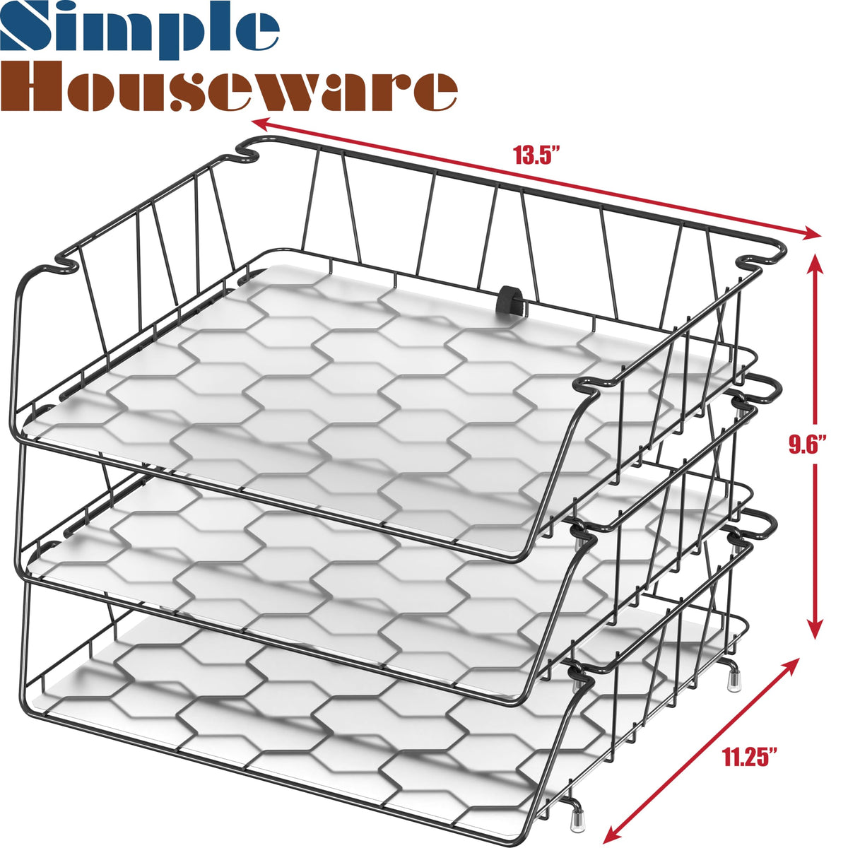 Simple Houseware Stackable Wide Entry Letter Tray, Wire Grid, Black