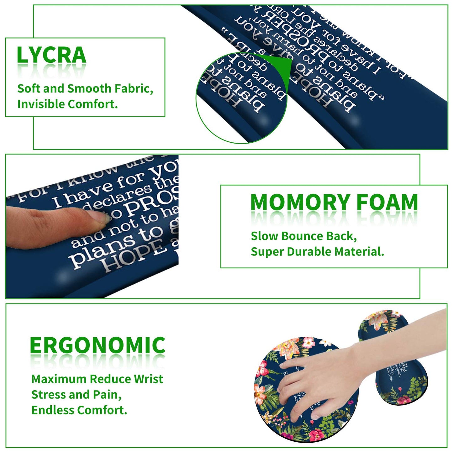 Ergonomic Keyboard Wrist Rests Gel Memory Foam Mouse Pad with Round Mousepad + Coasters, Wrist