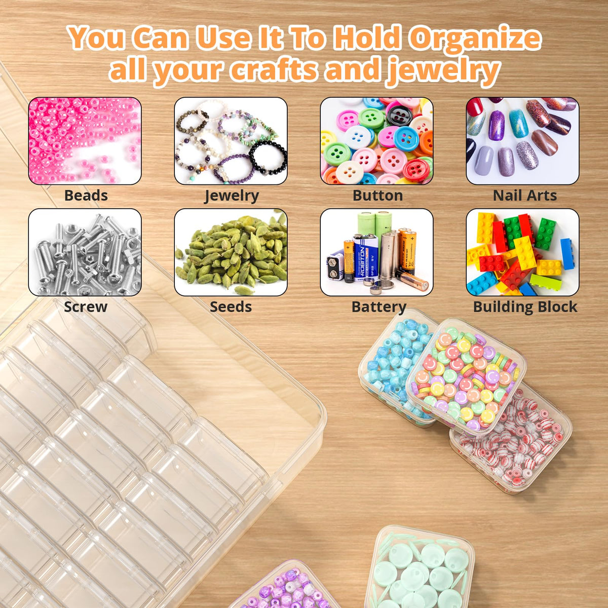 Mathtoxyz Bead Organizer Box, 90Pcs Small Bead Organizers and Storage Plastic Cases Mini Clear Bead
