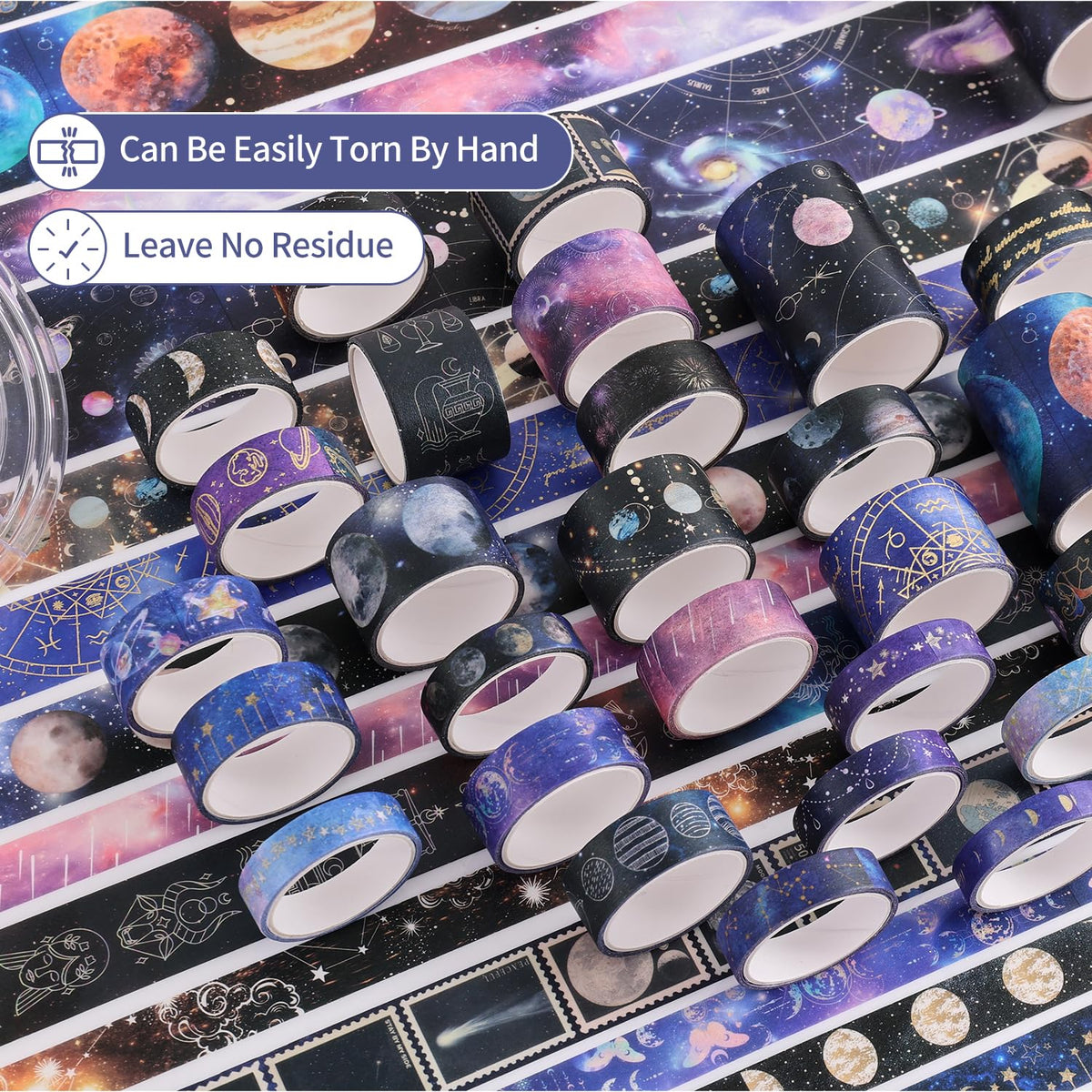 32 Rolls Washi Tape Set, Gold Foil Galaxy Decorative Masking Tape Constellation, Stars, Celestial