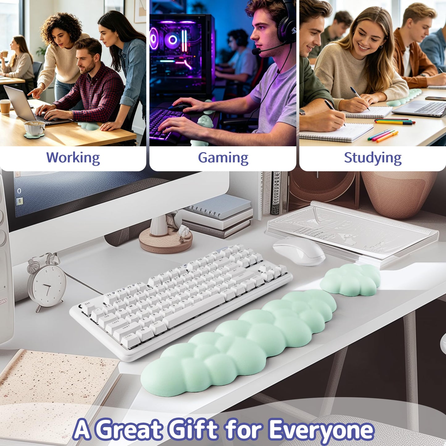 Sushret Cloud Wrist Rest Keyboard, Cloud Keyboard Wrist Pad Set with PU Leather Memory Foam, Cute