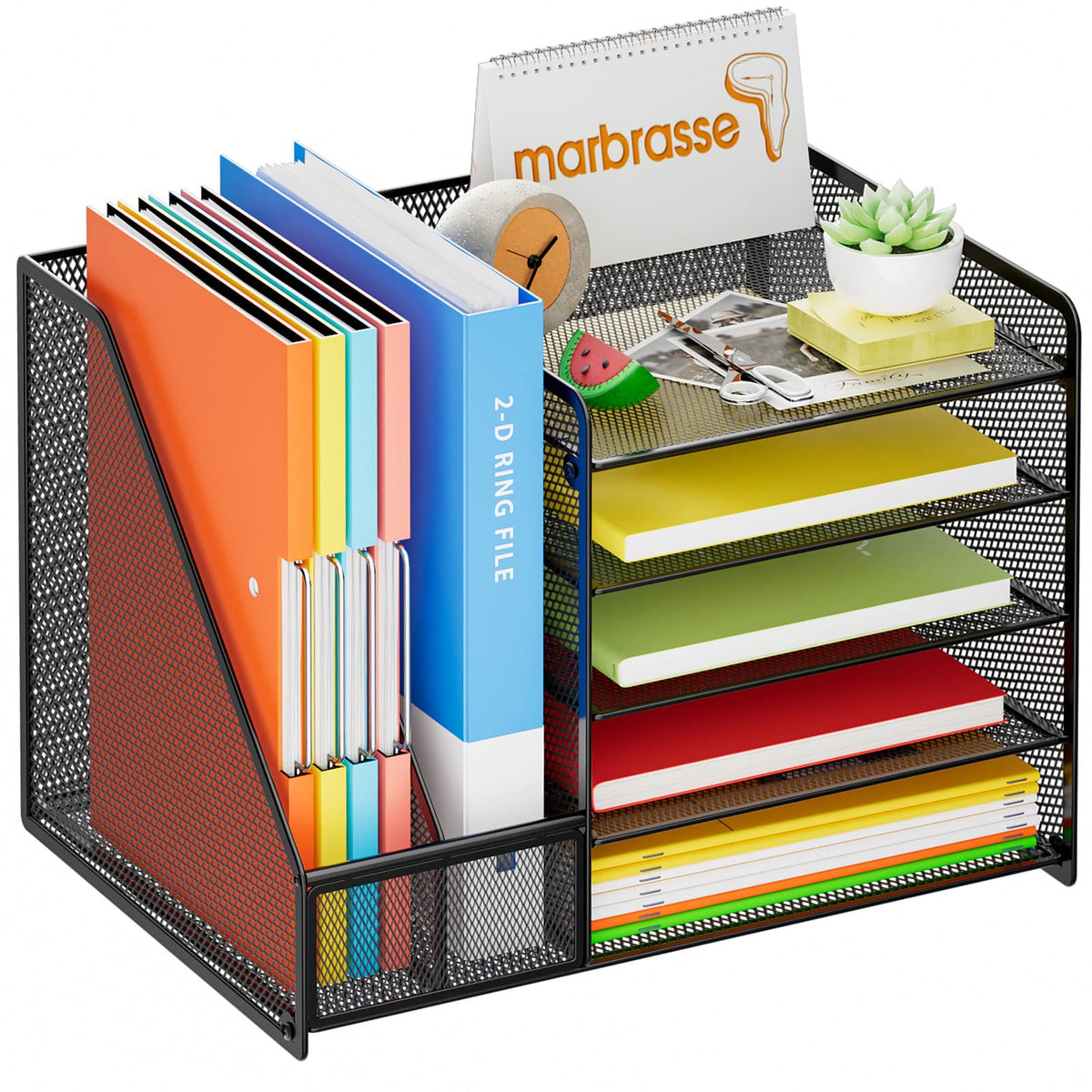 Marbrasse Desk Organizer with File Holder, 5-Tier Paper Letter Tray Organizer, Mesh Desk Organizers