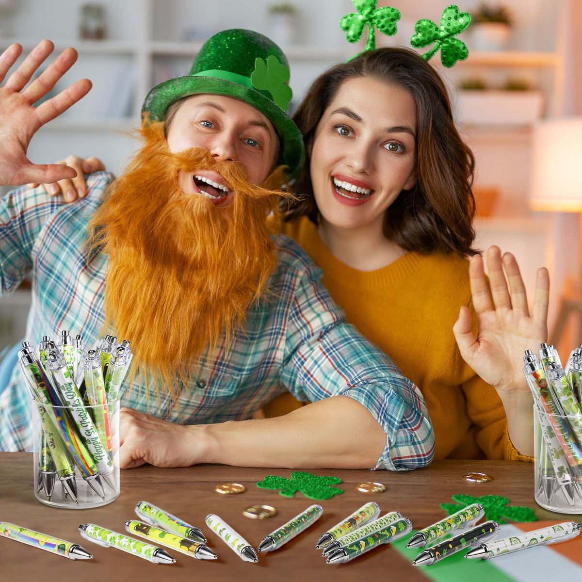 Cholemy 96 Pieces St. Patrick's Day Pens Bulk Lucky Shamrock Ballpoint Pen Retractable Irish Green