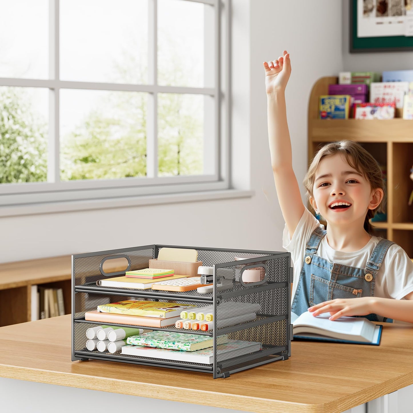 Paper Organizer for Desk,3 Tier Trays for Classroom File Folder,Gray