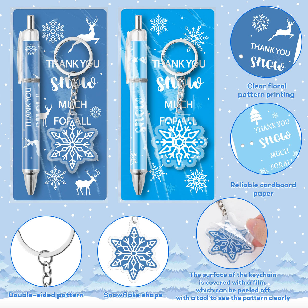ANGOLIO Winter Snowflake Gifts Bulk 230Pcs Winter Snowflake Bookmarks Ballpoint Pens Keychains