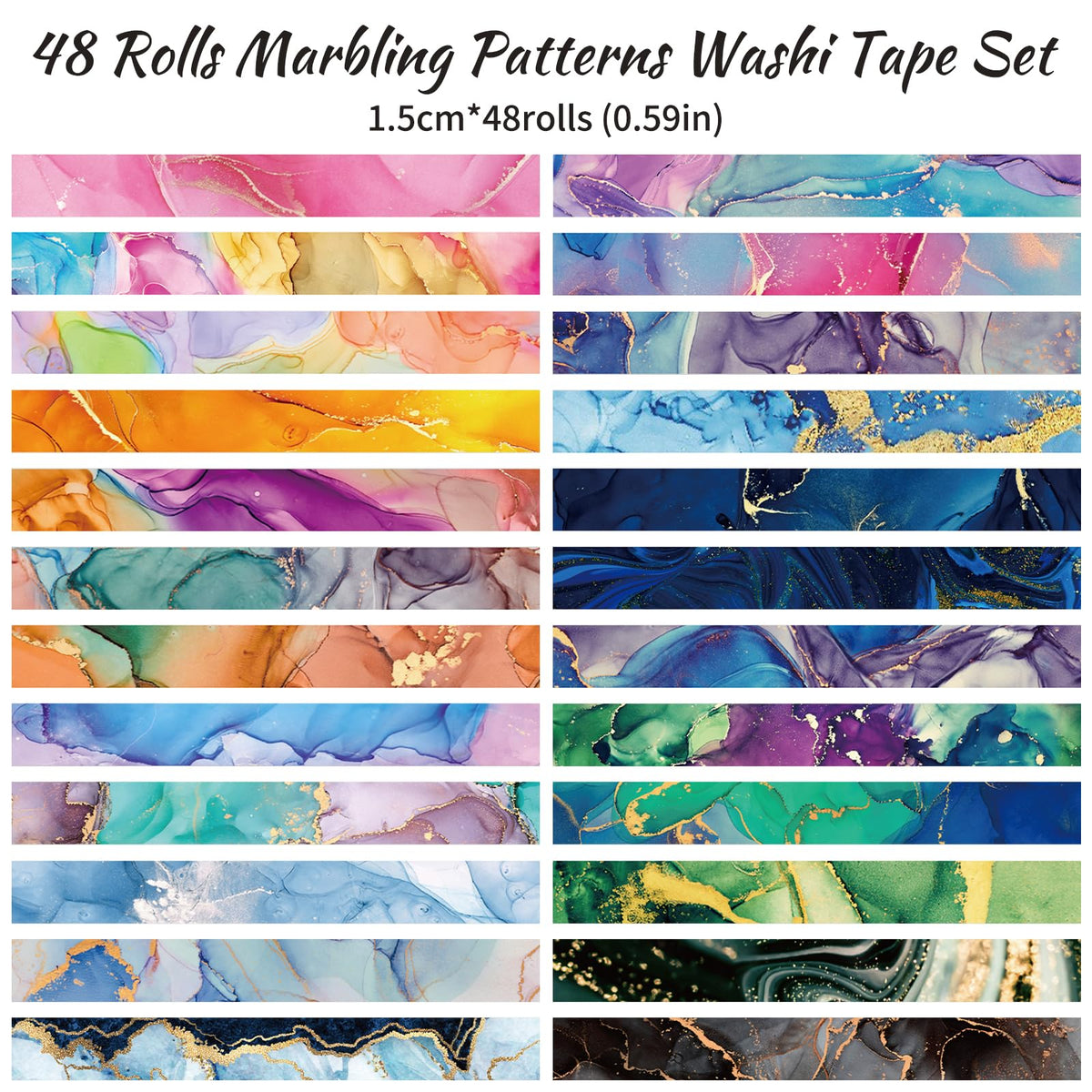 Mooker 48 Rolls Washi Tape Set - Decorative Masking Tape Colored Marbling Patterns, Adhesive