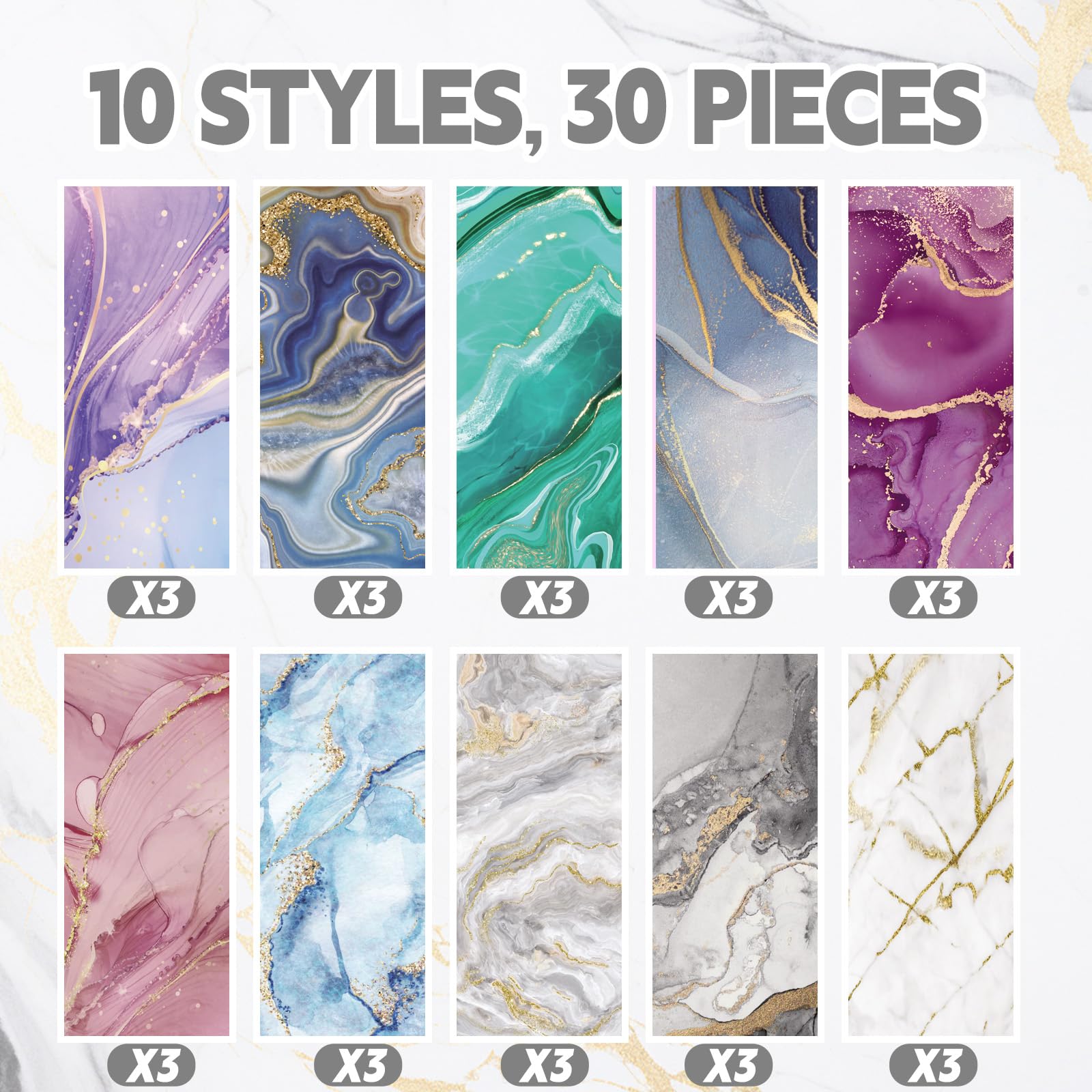 TecUnite 30 Pcs Marble Ballpoint Pens for Women 1.00 mm Cute Black Ink Fancy Pens Fine Point Smooth