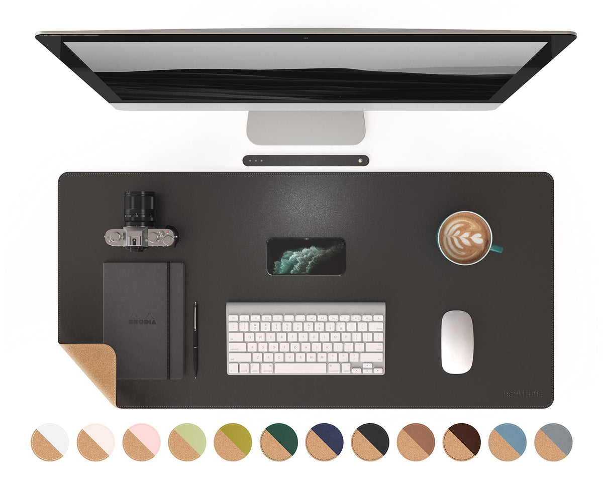 RENMTURE Dual-Sided Mouse Pad, Natural Cork & PU Leather Large Desk Pad for Office and Home Work