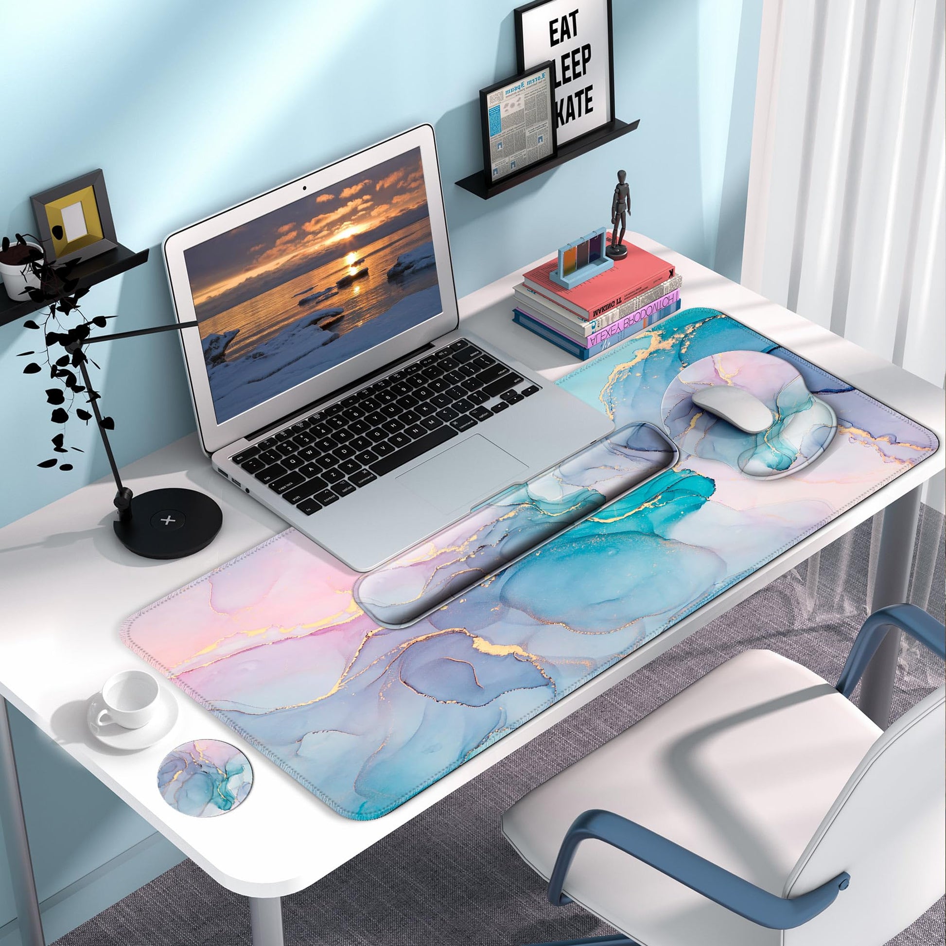 VINEBURY Desk Mat Set Keyboard and Mouse Pad with Wrist Rest Support