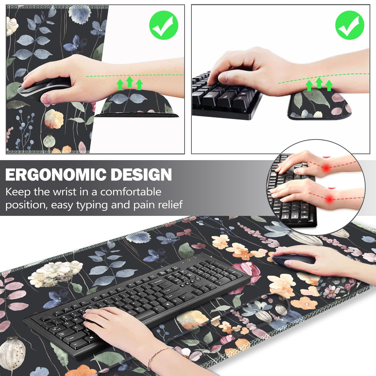 ARTSO Gaming Mouse Pad Wrist Support Set, XXL Large Desk Mat Mousepad + Keyboard Wrist Support+