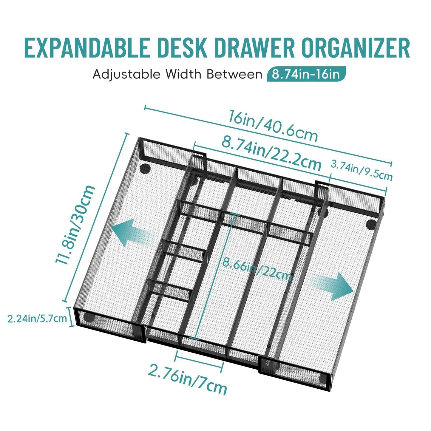ReePlan Expandable Desk Drawer Organizer, 10 Adjustable Compartments, Black