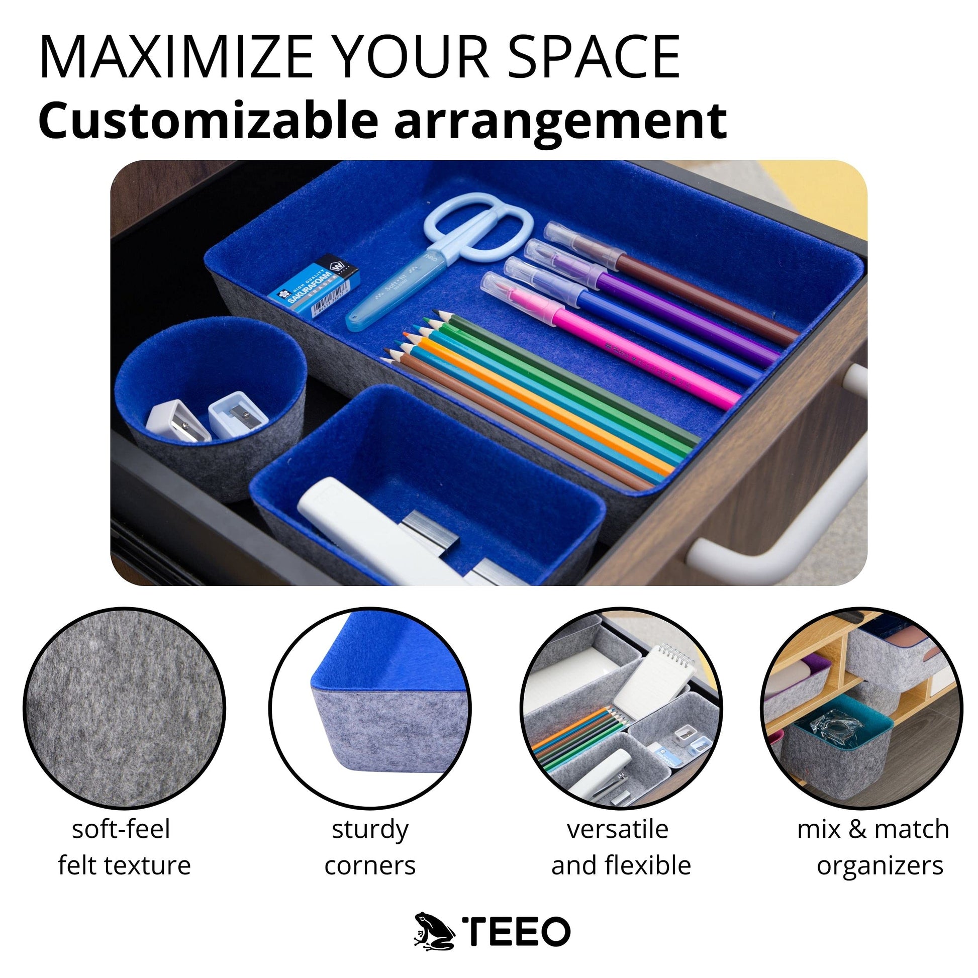 Teeo - Felt Drawer Organizer - Desk Accessories - Office Organization - Kitchen Organizer - Jewelry