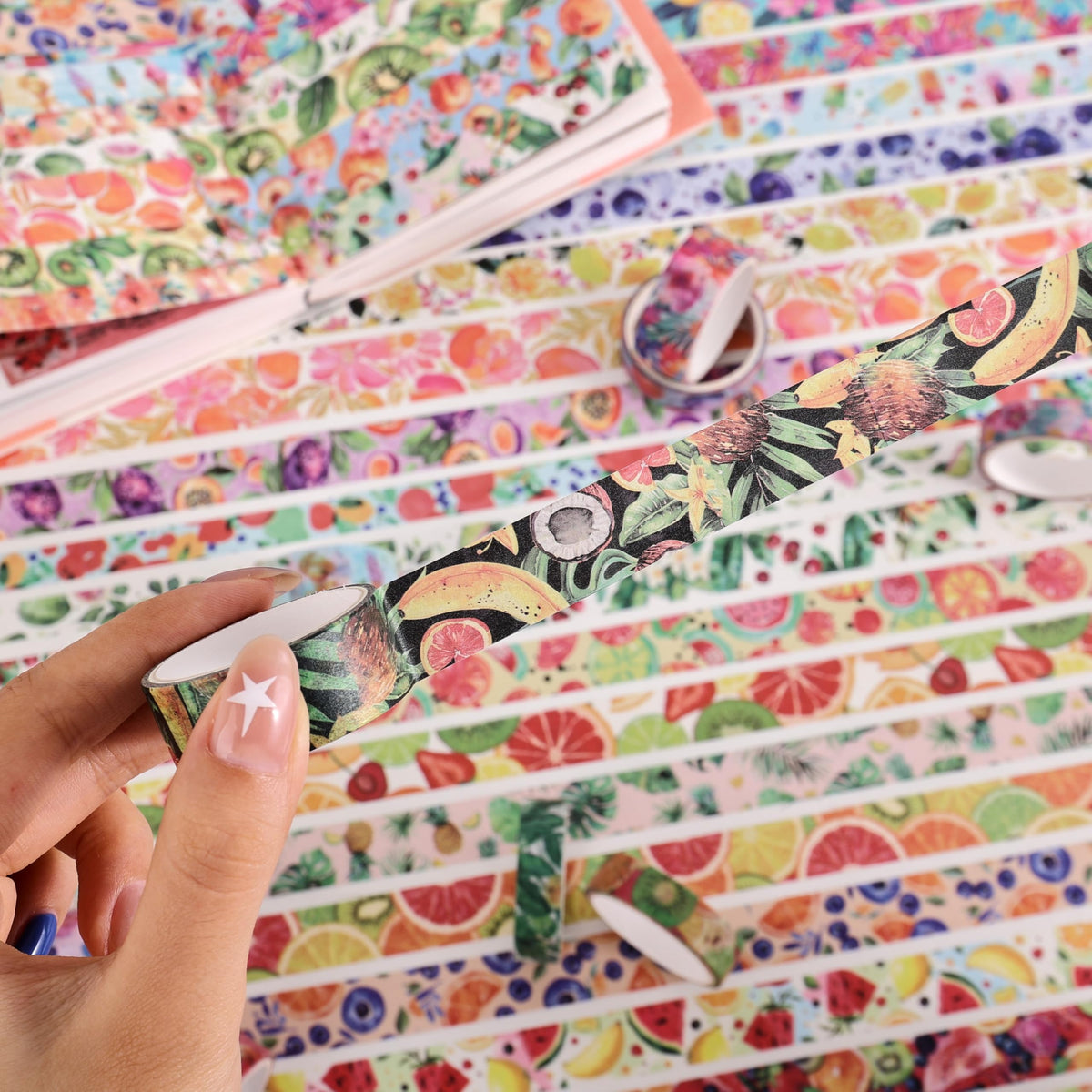 emmoolife 48 Rolls Washi Tape Set, Vibrant Watercolor Summer Fruit Decorative Tape for