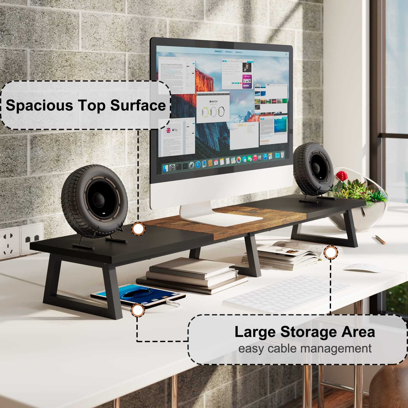 TEAMIX 42 inch Large Dual Monitor Riser, Desk Organizer Stand for TV Laptop