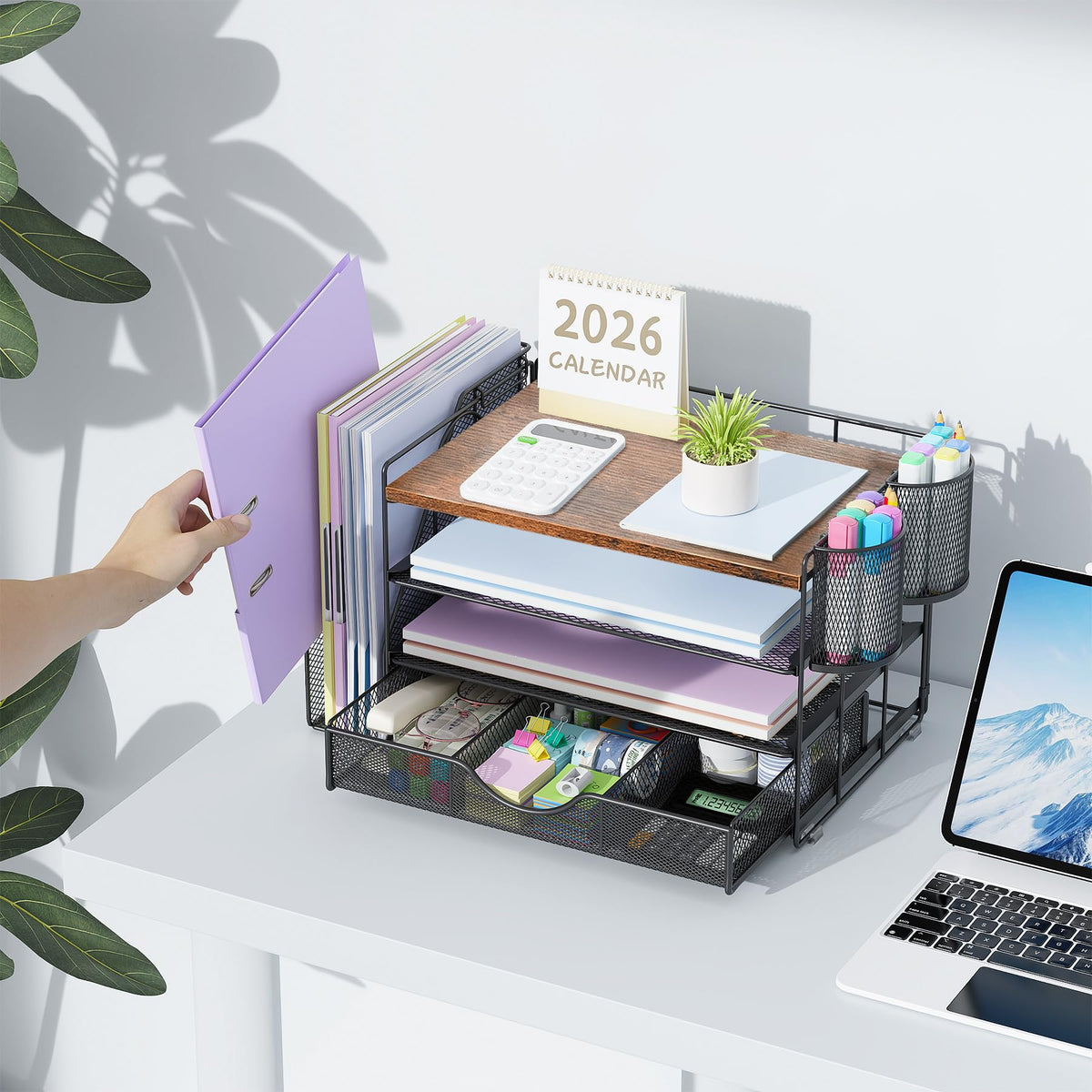 gianotter Desk Organizers and Accessories with File Holder, 4-Tier Desk Accessories & Workspace