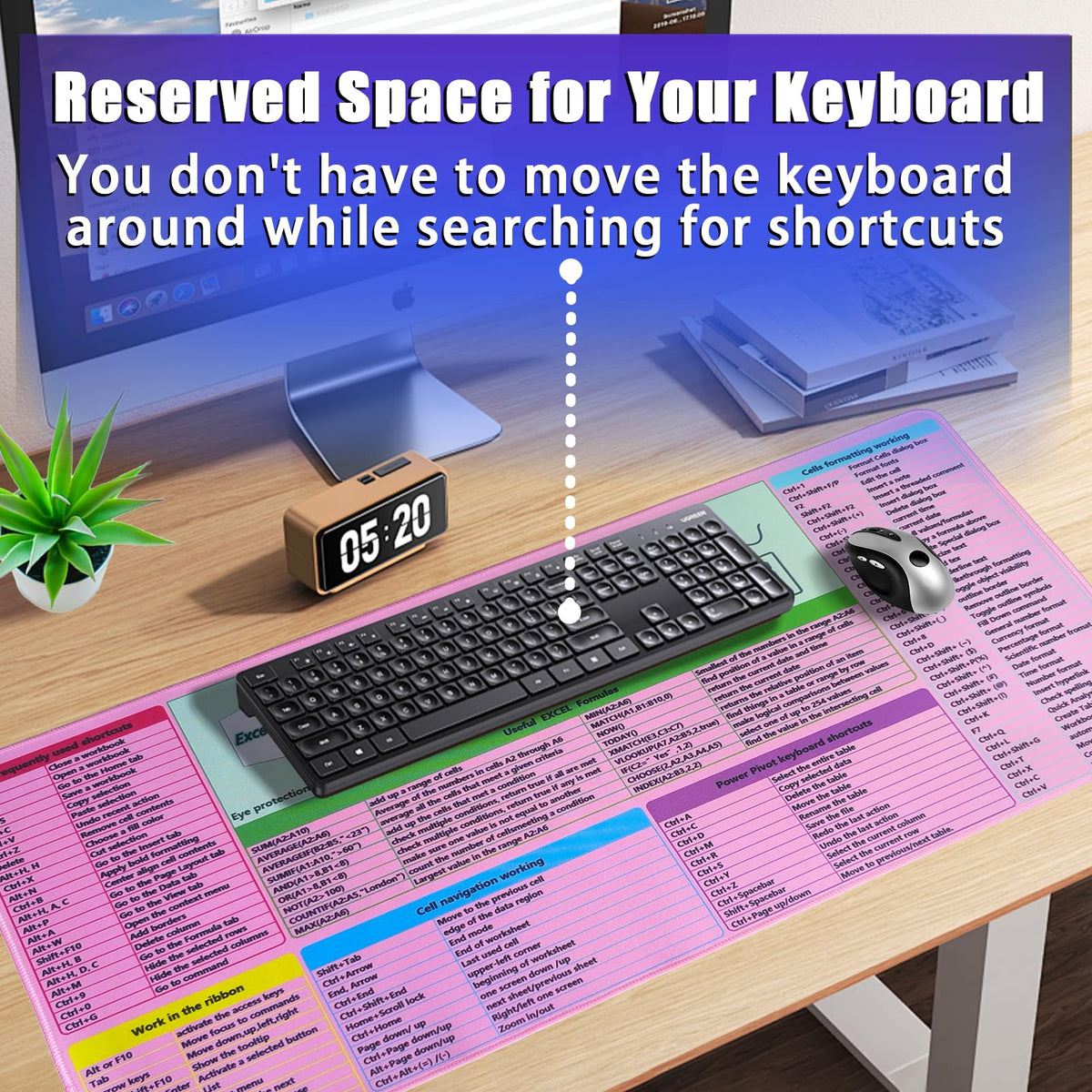 SHINYHARBOR Pink MS Excel Shortcut Mouse Pad Desk Mat