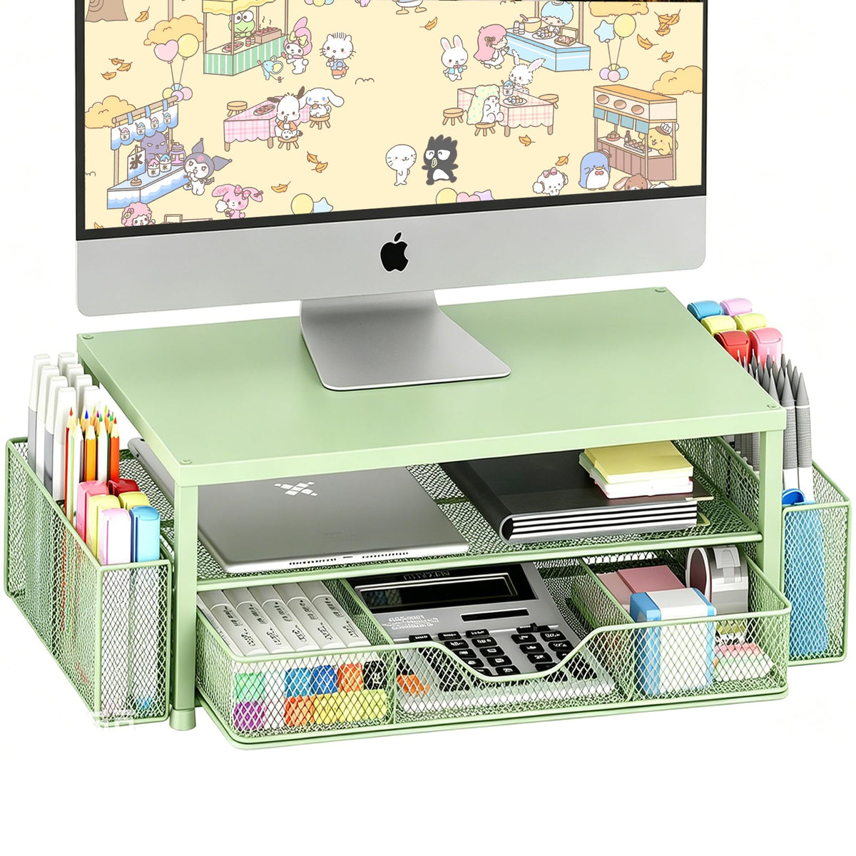 OPNICE Desk Organizers and Accessories, Computer Monitor Stand Riser with Drawer and 2 Pen Holders