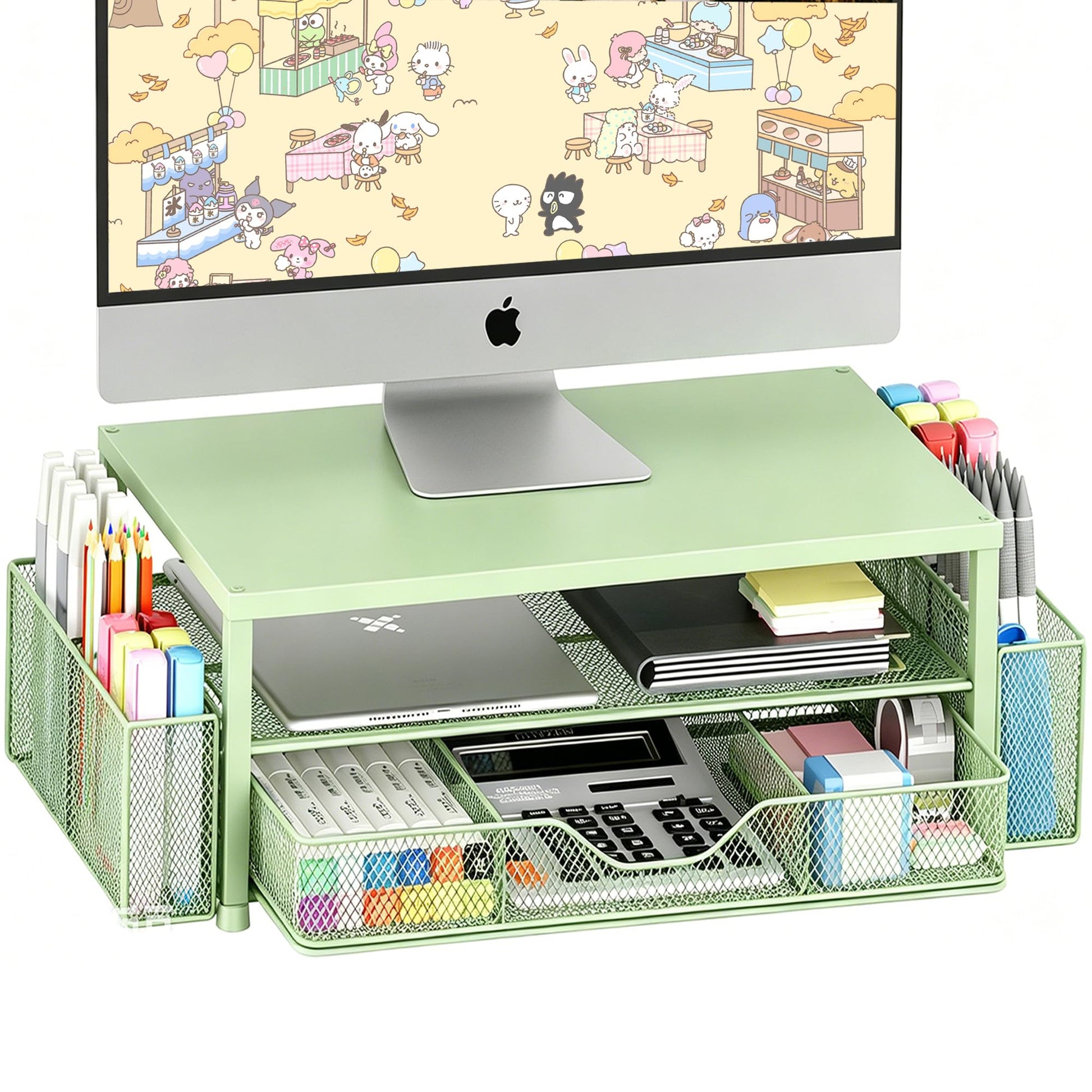 OPNICE Desk Organizers and Accessories, Computer Monitor Stand Riser with Drawer and 2 Pen Holders