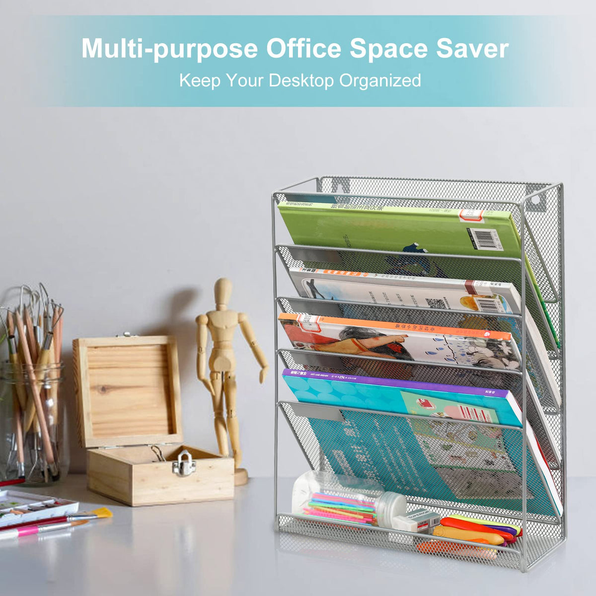 EasyPAG 5 Tier Wall File Holder, Mesh Hanging Folder Organizer with Classify Label, Versatile Desk
