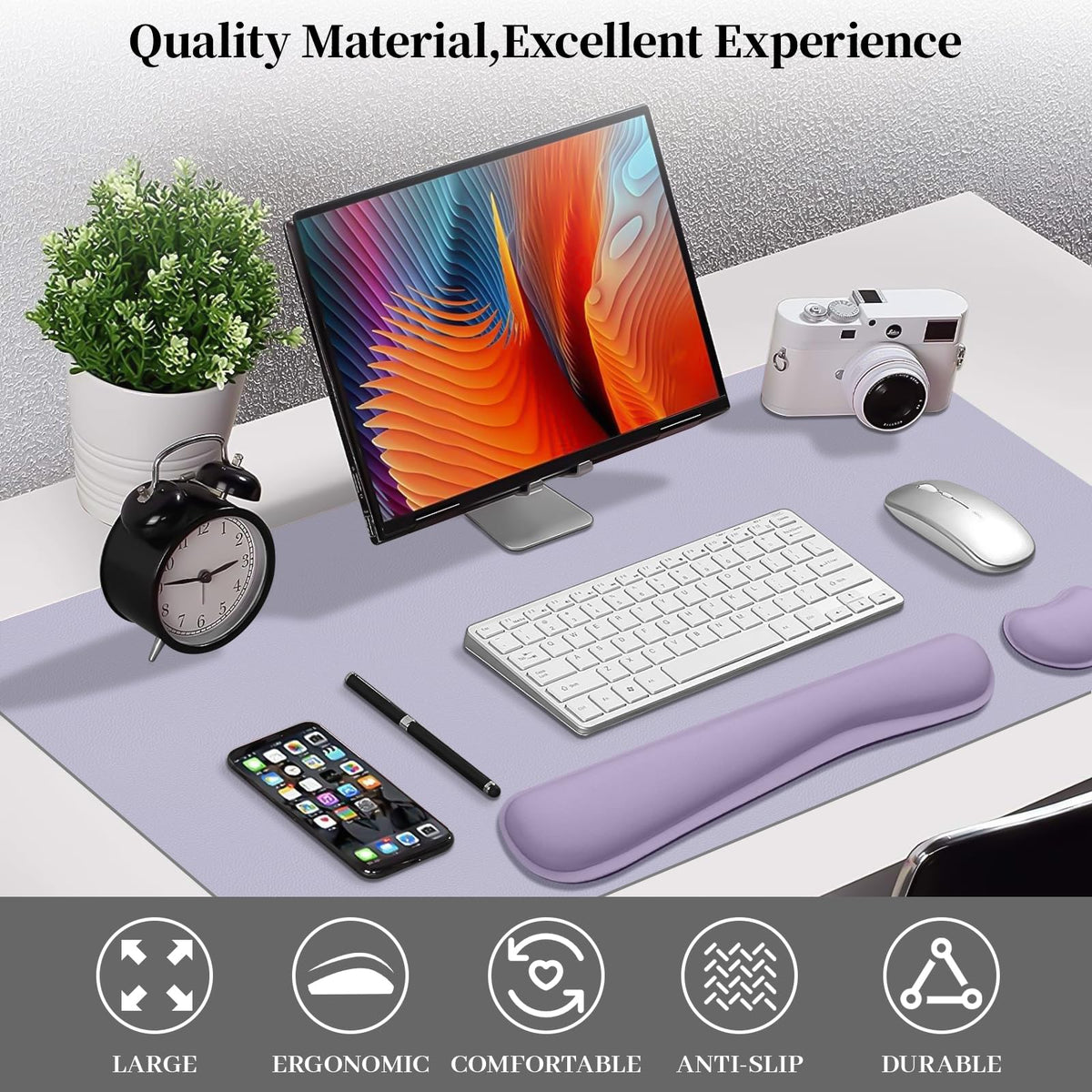 Meetcolor Keyboard and Mouse Pad, 3-in-1 Desk Mat Set Keyboard Wrist Rest