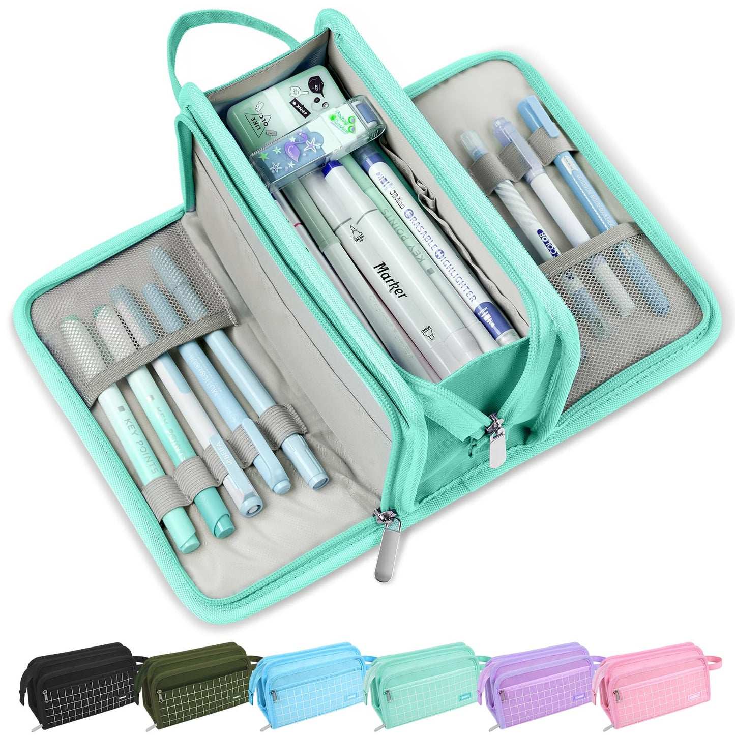 Sooez Big Pencil Case, Pencil Pouch, Pencil Bag, Pencil Box,Celadon & Plaid
