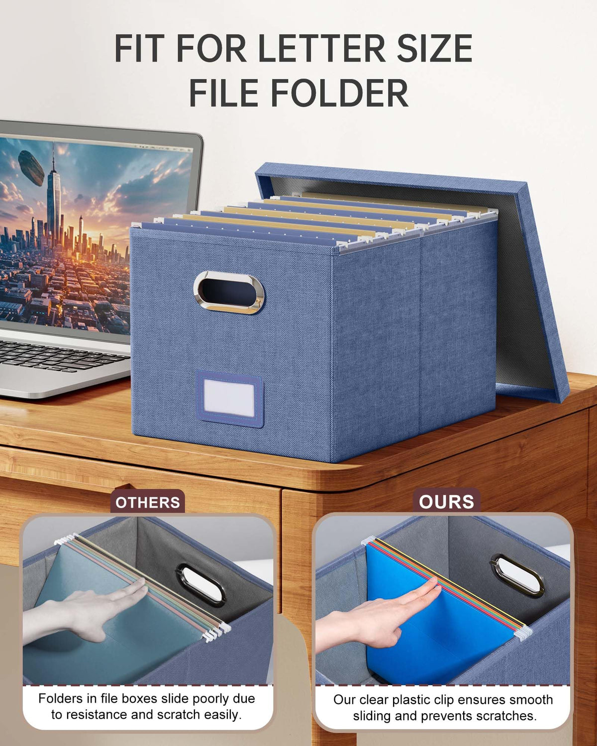 Oterri File Organizer with Lid, File Box, File Cabinet for Letter File Folder Storage, Hanging File