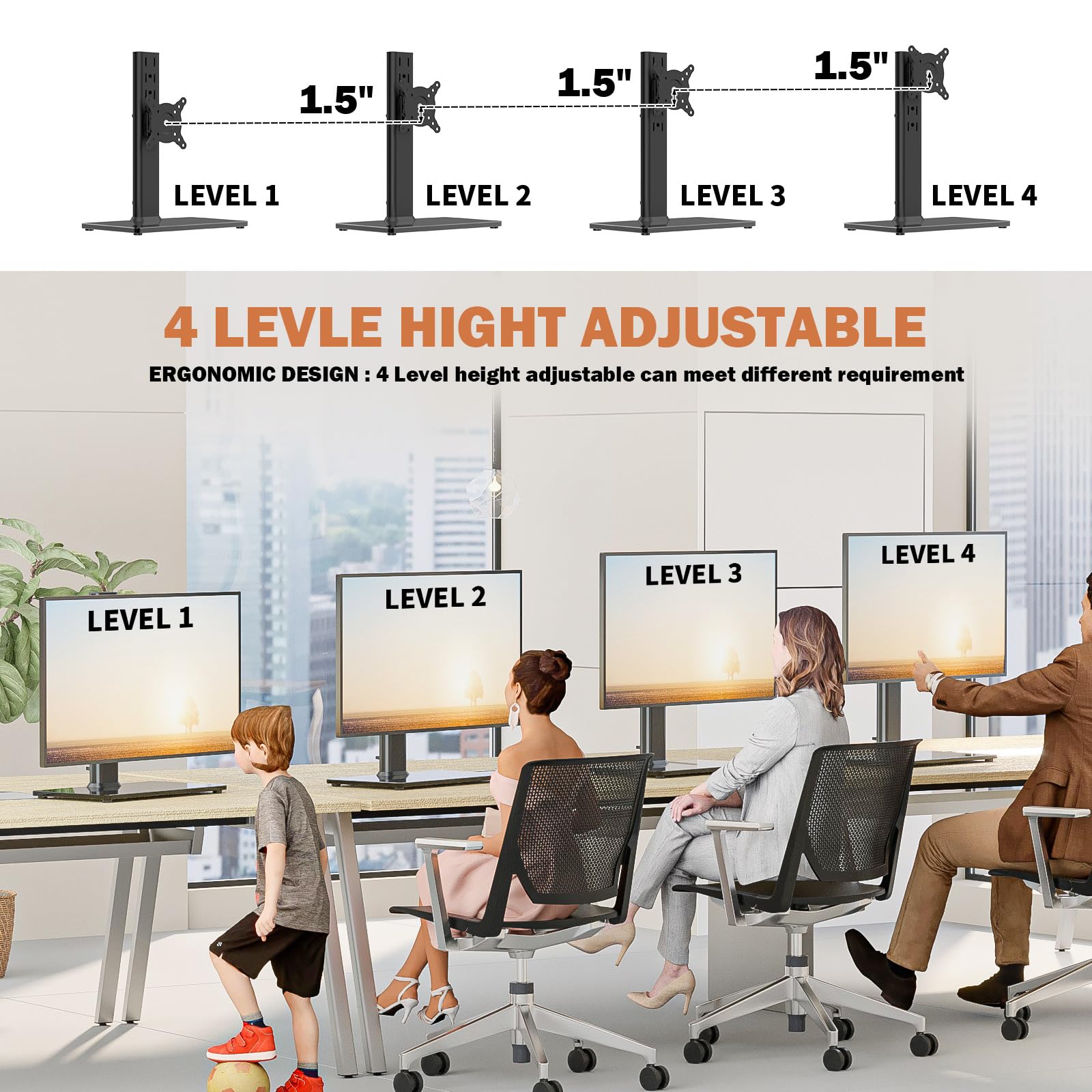 Single LCD Computer Monitor Free-Standing Desk Stand Mount Riser for 13 inch to 32 inch screen with