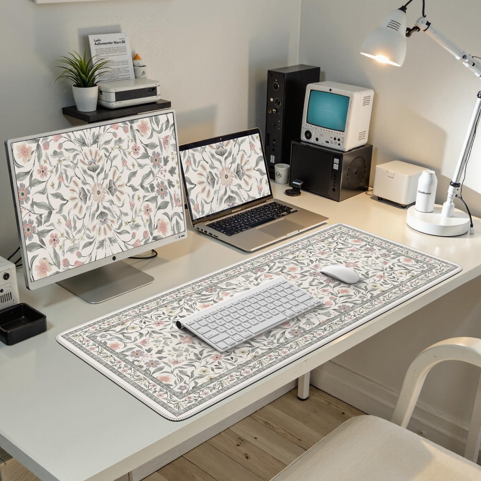 iLeadon Grey Cute Desk Mat for Keyboard and Mouse,Large Mouese Pad