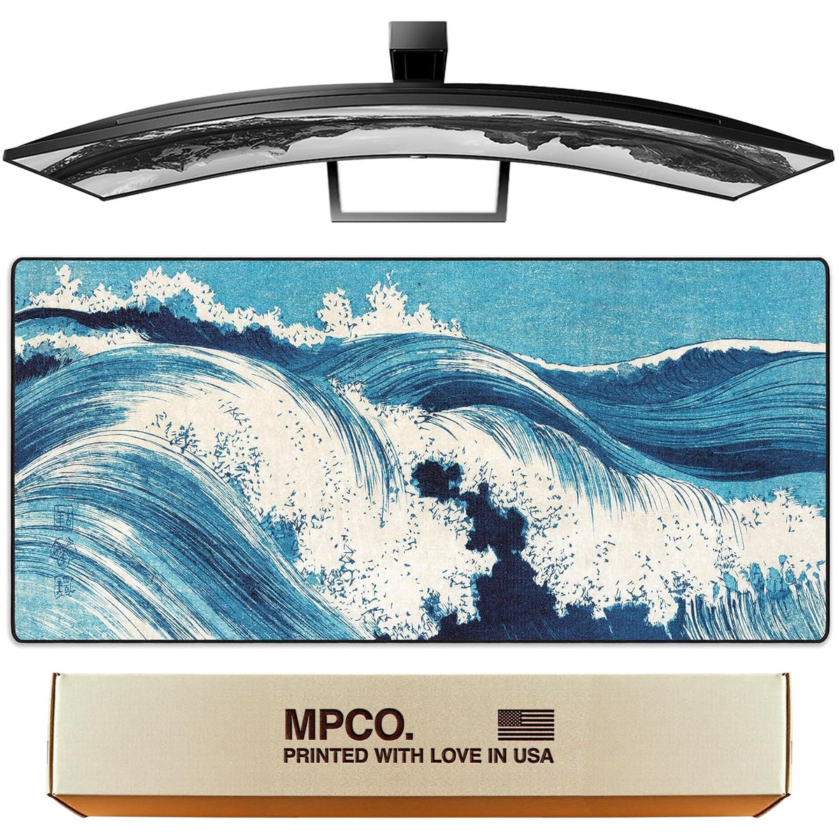 MPCO. Ocean Waves Large Gaming Desk Pad, 36" x 17" Aeroglyde Desk Mat
