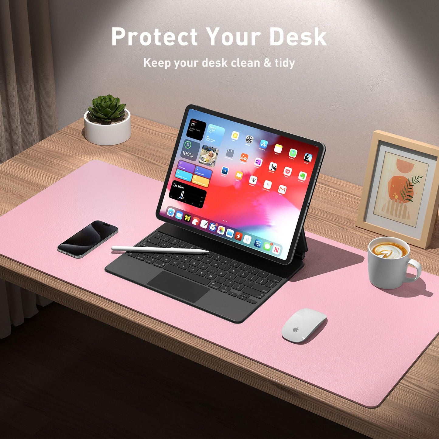 Aothia Leather Desk Pad Protector, Office Desk Mat, Large Mouse Pad, Non-Slip PU Leather Desk