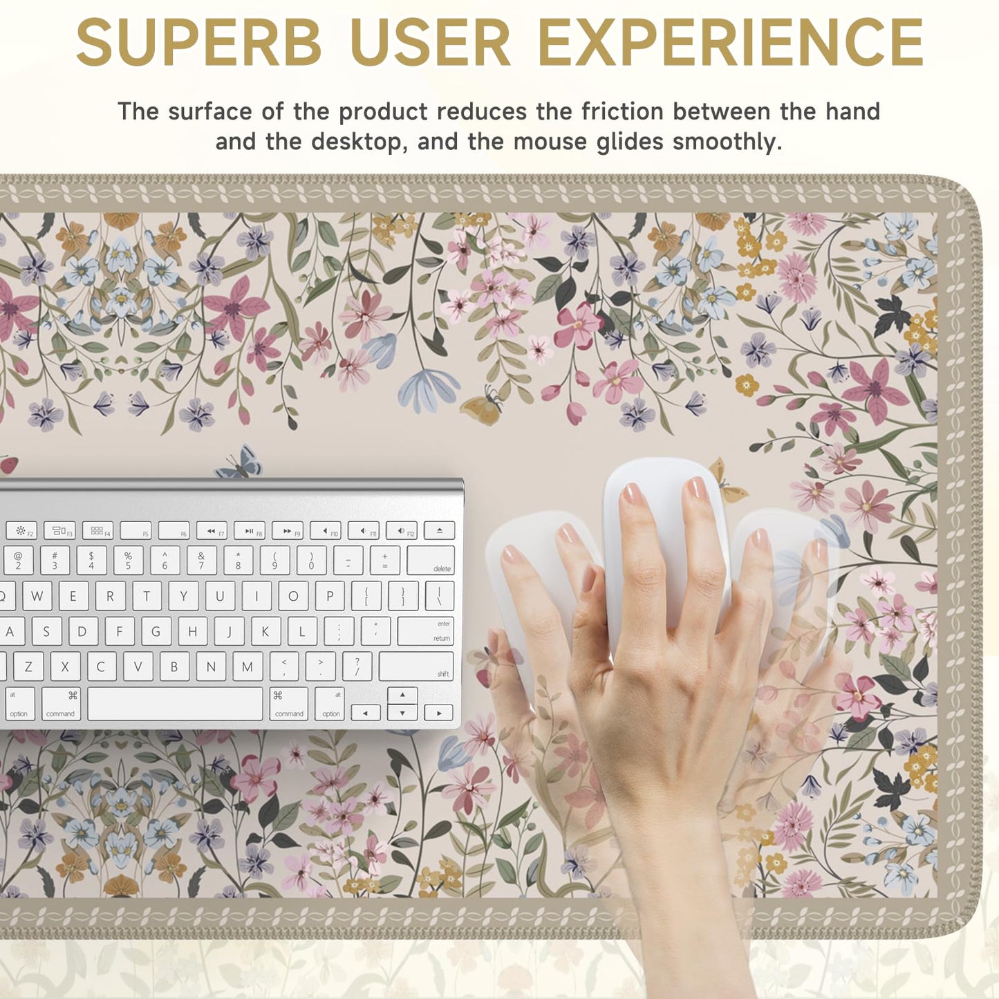 iCasso Floral Desk Mat,Cute Gaming Mouse Pad,Beige