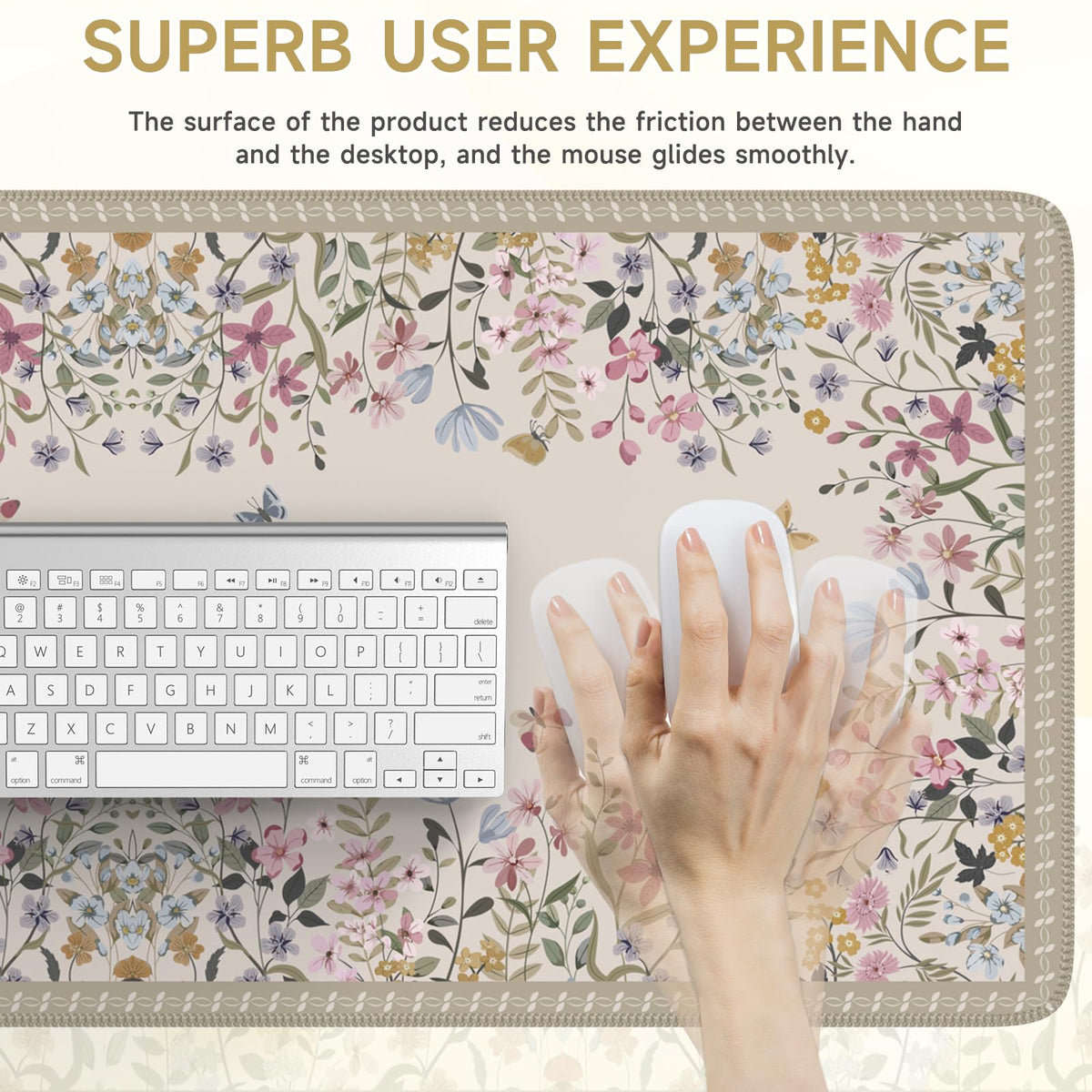 iCasso Floral Desk Mat,Cute Gaming Mouse Pad,Beige