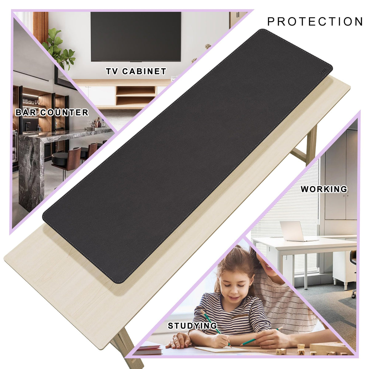 Vyaaa 66.9"x19.6" PU Leather & Cork Large Desk Mat (Black) - XXL Extended Mouse pad, Reversible