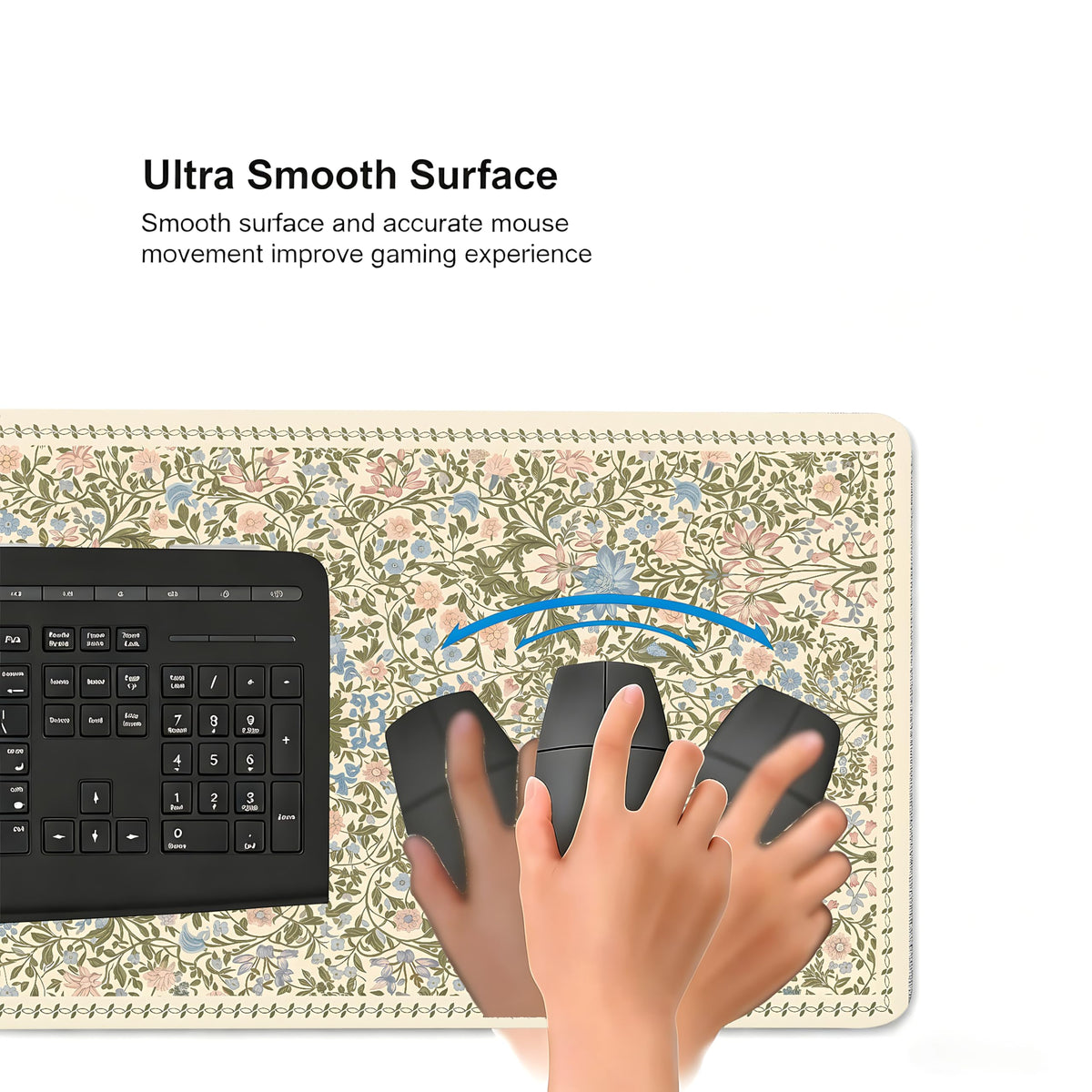 Cute Floral Aesthetic Daisy Gaming Mouse Pad, Pink Rug Desk Mat with Anti-Slip Base & Stitched