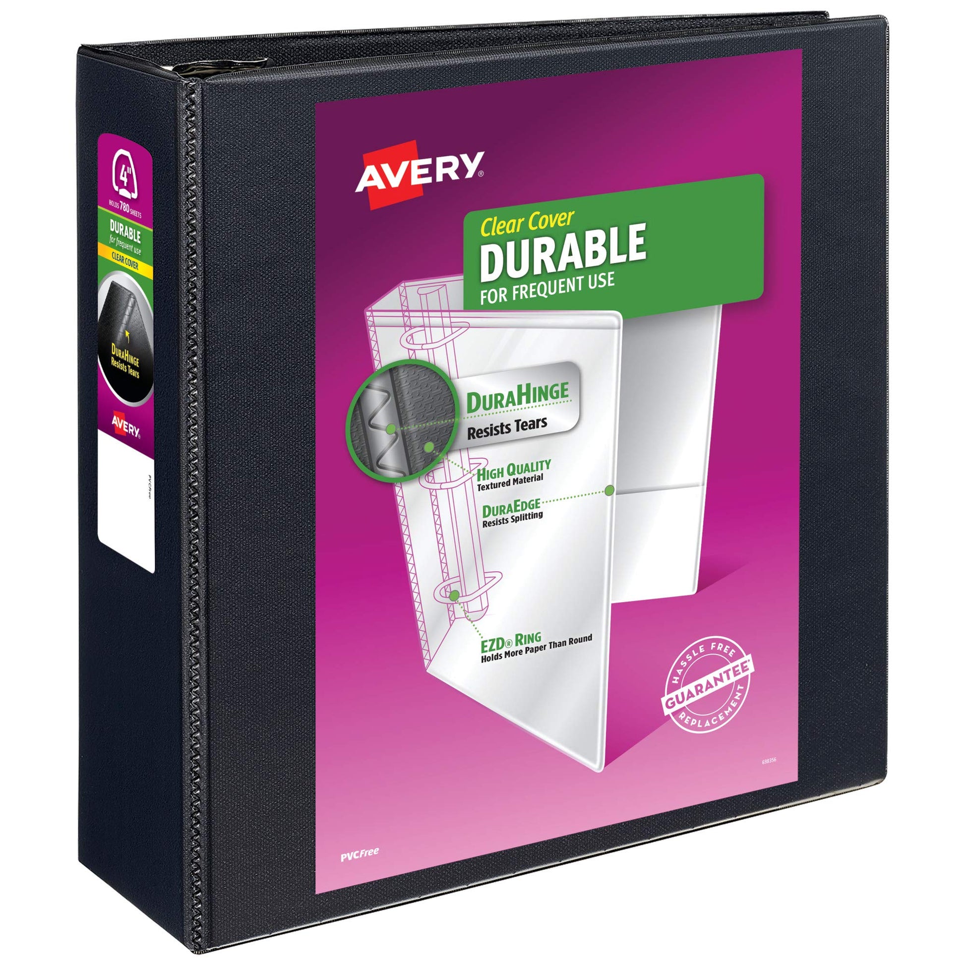 Avery® Durable View 3 Ring Binder, 4" EZD® Rings, 1 Black Binder