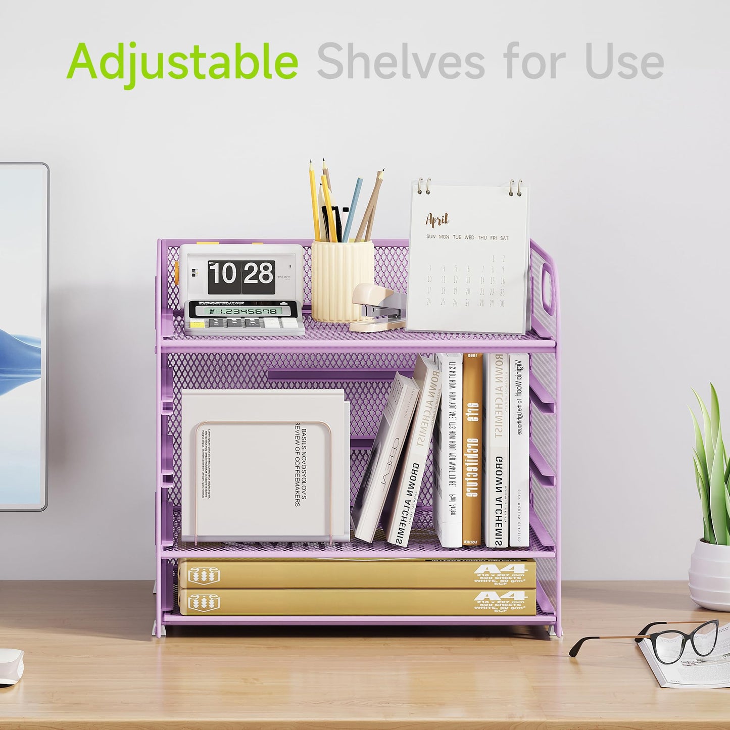 Cawukege 2 Pack 5 Tier Paper Organizer, Letter Tray with Handle, Mesh Desk Organizer, Metal File