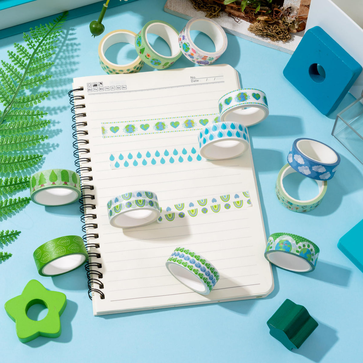 BkeeCten 12 Rolls Eco-Friendly Tree Raindrop Rainbow Scrapbook Washi Tape